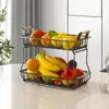 Haken 2-laags fruitmand koolstofstalen rek groente organizer afvoer huis keuken afneembare draineerhouder