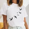 Kobiety koszulki kobiety ptak proste damskie akwarela 90s Casualne kobiece ubrania Tops Druku