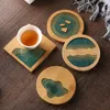 Table Mats Round Cup Pad Epoxy Resin Transparent Bamboo Insulation Landscape Pattern Tea Holder Mat For Kitchen