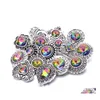 Charms Colorf Rainbow Crystal Vintage Sier Color Snap Button Женщины выводы ювелирных украшений Ярко -кафат. 18 мм металлические кнопки снимков Diy b dhxp8