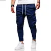 Herrbyxor vår 2023 baggy pocket casual multi color lös lanyard solid utomhus leggings jogging mode 230106