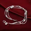 Link Bracelets Fashion Jewelry Silver Plated Tri-Line Bead Bracelet For Women Accessories Gift