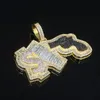 Nouveau collier pendentif à la mode plaqué or Full Bling CZ Gun pour hommes femmes avec chaîne de corde de 24 pouces bijoux Hip Hop