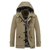メンズジャケット2023衣類冬のコートソリッドカラールーズカジュアルフード付き取り外し可能な大きなサイズのジャケットポケット付きシャッケタと
