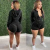 Women s Two Piece Pants Velvet Set Autumn Short Zipper Sweatshirts Shorts Suit Tracksuit Fitness Sexy Club Outfits 230106