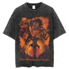 남성 T 셔츠 Vintage Washed Tshirts Attack On Titan Anime T 셔츠 하라주쿠 Oversize Tee 코튼 패션 Streetwear unisex top 230107