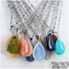 Pendant Necklaces Stainless Chain Water Drop Stone Quartz Crystal Agates Turquoises Malachite Jewelry Making Necklace Accessories De Dhwui