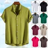 Men's Casual Shirts Men's Short Sleeve Shirt Summer Beach Loose Collarless Tops Blouse Style Hawaii