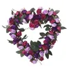 Decorative Flowers Heart-Shaped Rose Wreath Wall Hanging Simulation Knocker Welcome 36cm Garland For Party Yard Home Living Room Ornament