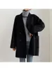 Mezclas de lana para mujer otoño estilo coreano doble botonadura Simple negro 100 abrigo mujer traje largo suelto en abrigo chaqueta 230107