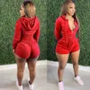 Women s Two Piece Pants Velvet Set Autumn Short Zipper Sweatshirts Shorts Suit Tracksuit Fitness Sexy Club Outfits 230106