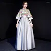 Этническая одежда 2023 Long Cheongsam China Вечерние платья серая подружка невесты винтаж