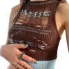 Camiseta sin mangas de moda para mujer, chaleco de punto de Color contrastante, Tops sin mangas con ombligo descubierto y cuello redondo hueco Sexy, ropa de verano para camisetas