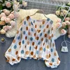 Casual shirts voor heren hstar vintage lantaarn mouw losse korte shirt strand modis tops dames lente zomer v-neck geplooide polka dot chiffon