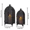 Titulares de vela 2pcs suporte de metal preto lanterna decorativa pendurada com padrão oco para a decoração da casa do jardim de festas
