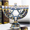 Ljushållare H D 9 Branch Magen David Menorah Handpanted Holder Collection för Hanukkah Shabbat Christmas Ceremony Home Decor Gif Dhn9n