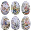 Påskplatta äggformad Candy Tin Bunny Rabbit Printed Metal Spring Party Favor Gift Packaging Lagring Fall S M L STORLEK 0107