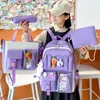 Школьные сумки 4pcs Set рюкзак Kawaii Teenage Girl Book High Bookbags Студенческие школьные сумки с большими карандашами.