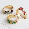 Wedding Rings Design Handmade Colorful Enamel Crystal Ring Gold Color Metal Flower CZ Chunky Open For Women Jewelry Gifts