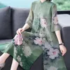 민족 의류 2023 중국 드레스 Qipao Cheongam Modern Chiffon Half Sleeve Floral Print Lingerie Women 10174
