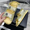 2023 Classic Womens Sandals Flat Heels Beach Shoes Pink Letter Printed Real Leahter Slide Mules Flip Flops Summer Outdoor Casual Shoe Quilted Texture Yellow Slipper