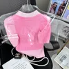 Women's T Shirts 2023 Women's Turn Down Collar Knitted Short Puff Sleeve Pink Color Sweater Top Tees Plus Size SMLXLXXL