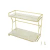 Boîtes de rangement Bacs Rack Commode Plateau Chambre Étagère 2 Pneus Marbre Impression Multifonctionnel Affichage Moderne Salle De Bain Comptoir Maquillage Dro Dhndi