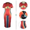 2023 Designer Print Klänningar Dam Casual Crew Neck Slim Bodycon Pencil Dress Gratis frakt