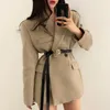 Women's Wool & Blends FTLZZ Spring Women Elegant Turn-down Collar Button Long Sleeve Blazer Office Lady Empire Slim Solid With Belt