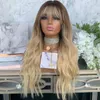 Perruque Lace Front Wig brésilienne Remy sans colle, cheveux naturels ondulés, couleur Blonde ombrée, densité 200%, pour femmes