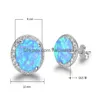 Argent Nouveau Simple 925 Sterling Sier Boucles D'oreilles Ronde Bleu Opale De Feu Avec Cubic Zirconia Bijoux De Mariage Cadeau Drop Delivery Fine Dhv5Z