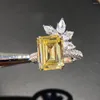 Wedding Rings Arrival Luxury Women Cubic Zirconia Bling Geometric Square Yellow CZ Ring Party Aesthetic Lady Jewelry