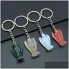 Key Rings Healing Reiki Chakra Carved Angel Natural Stone Pendant Keychain Crystal Chakras Quartz Chains Jewelry Accessories Drop Del Dhls3