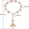 Braccialetti a maglie CottvoBaby Mini Rosario da dito Decina Prima Comunione Bomboniera Battesimo Rosario con perle imitazione rosa Bracciale Recuerditos Bautizo