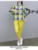 Kvinnors spårningsdräkter 2023 Två stycken Set Summer Outfits Plus Size Stora Plaid Korean Clothing Co-Ord Matching Festival Top Pant Suits