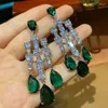 Dangle Earrings Elegant Green Gem Stone Water Drop Pendant Long Fringed Stud Court Vintage Niche Luxury Banquet Jewelry