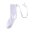 Women Socks Black White Cotton Girls With Long Rope Strap Top Cross Bow Knot Lolita Solid Color Heel Fashion