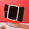 Storage Boxes Makeup Organizer Box With Led Light Mirror Skincare Rotating Plastic Organizing Drawer Cute Things