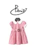 Kız elbiseler yeni kız kızlar yaz çocuklar kısa kollu pembe çizgili sevimli kemer tasarımı o yaka a-line prenses için t230106