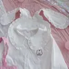 Bluzki damskie Lolita kawaii biała bluzka kobiety słodkie uszy miękkie dziewczyny koszule 2023 Modna marszczenie guziki z długim rękawem księżniczka