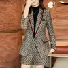 Women s Two Piece Pants Fashion Suits Long Sleeved Temperament Slim Ladies Spring Autumn Retro Embroidered Khaki PlaidJacket Shorts Sets 230106