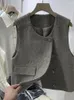 女性のベスト秋の女性のソリッドチョットジャケット女性ファッションoネックスリムノースリーブコートポケットレディースカジュアルベストアウターウェアトップス