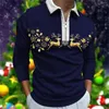 Men's Polos Christmas Printed Lapel Long Sleeve Men's Casual Polo Shirt