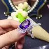 Кластерные кольца Большой продажа фиолетового размер кольца драгоценного камня Доступное аметист драгоценный камень Серебряные женщины натуральные 925 ювелирных изделий