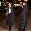 Women's Down Parkas winter knee length cotton coat pure black fluffy down long women's thickened warm thick 230107