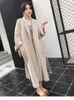 Women's Wool Blends In Tweed Coat with Loose Ties Over The Midi Style Winter for Women Jackets Trench s Korean Fashion Female Clothing 230106