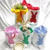 Easter Hunt Egg Party Basket Bags with Bowknot Girls Cotton Linen Rabbit Fluffy Tails Printed Tote Bag 0107