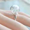 Wedding Rings Dandelion Wish Real Flower Glass Ball Resizable Copper For Women Jewelry Boho Vintage Ladies Bohemian Diy