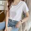 T-shirt da donna T-shirt da donna 2023 T-shirt in cotone mercerizzato fresco estivo T-shirt manica corta con scollo a V Colletto tondo Bianco Nero Top casual T-shirt