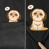 Women s T Shirt CLOOCL Black Cotton T shirts Fashion Brand Cute Shih Tzu Printed Pocket Tops Hip Hop Tees Summer Short Sleeve Woman Tshirts 230106